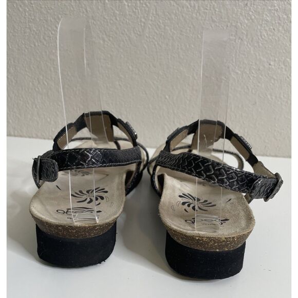 Abeo Womens Sandal Size 9 Black Silver Leather Strappy Ankle Strap Arch Support - Picture 9 of 16